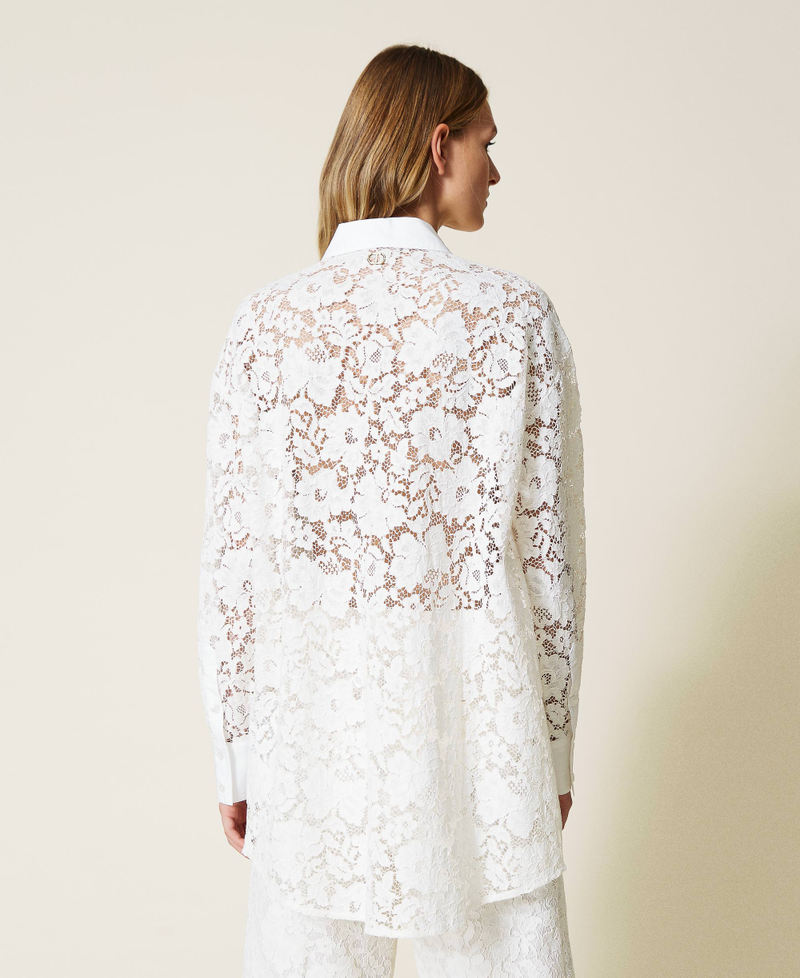 Macramé lace shirt Two-tone “Snow” White / Optical White Woman 221TP2180-03