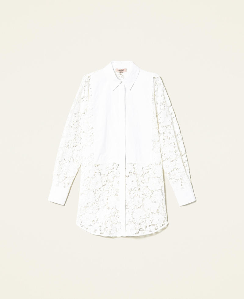 Macramé lace shirt Two-tone “Snow” White / Optical White Woman 221TP2180-0S