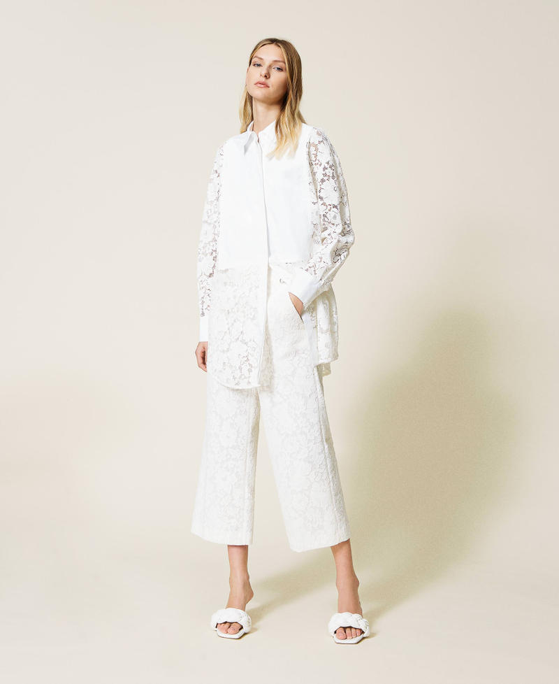 Macramé lace shirt Two-tone “Snow” White / Optical White Woman 221TP2180-0T