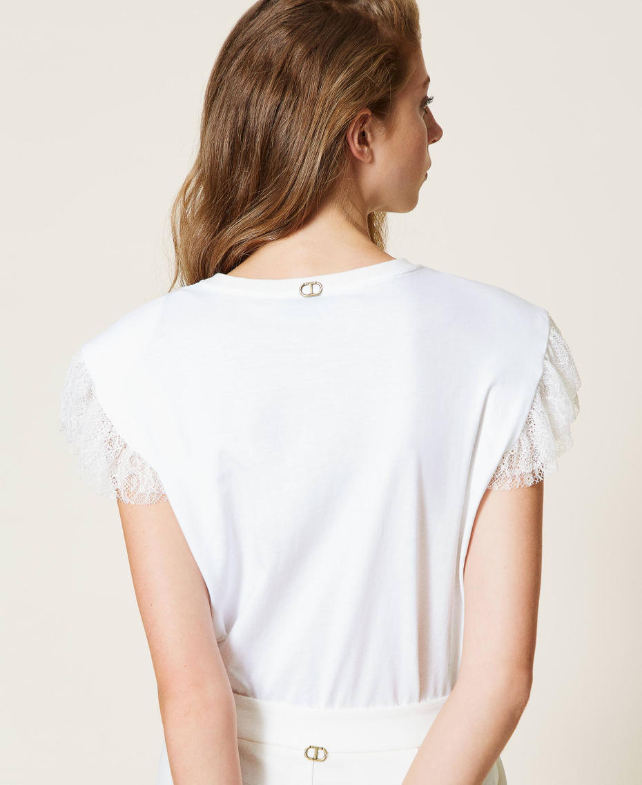 T-Shirt mit Valenciennesspitze Weiß Schnee Frau 221TP2230-03