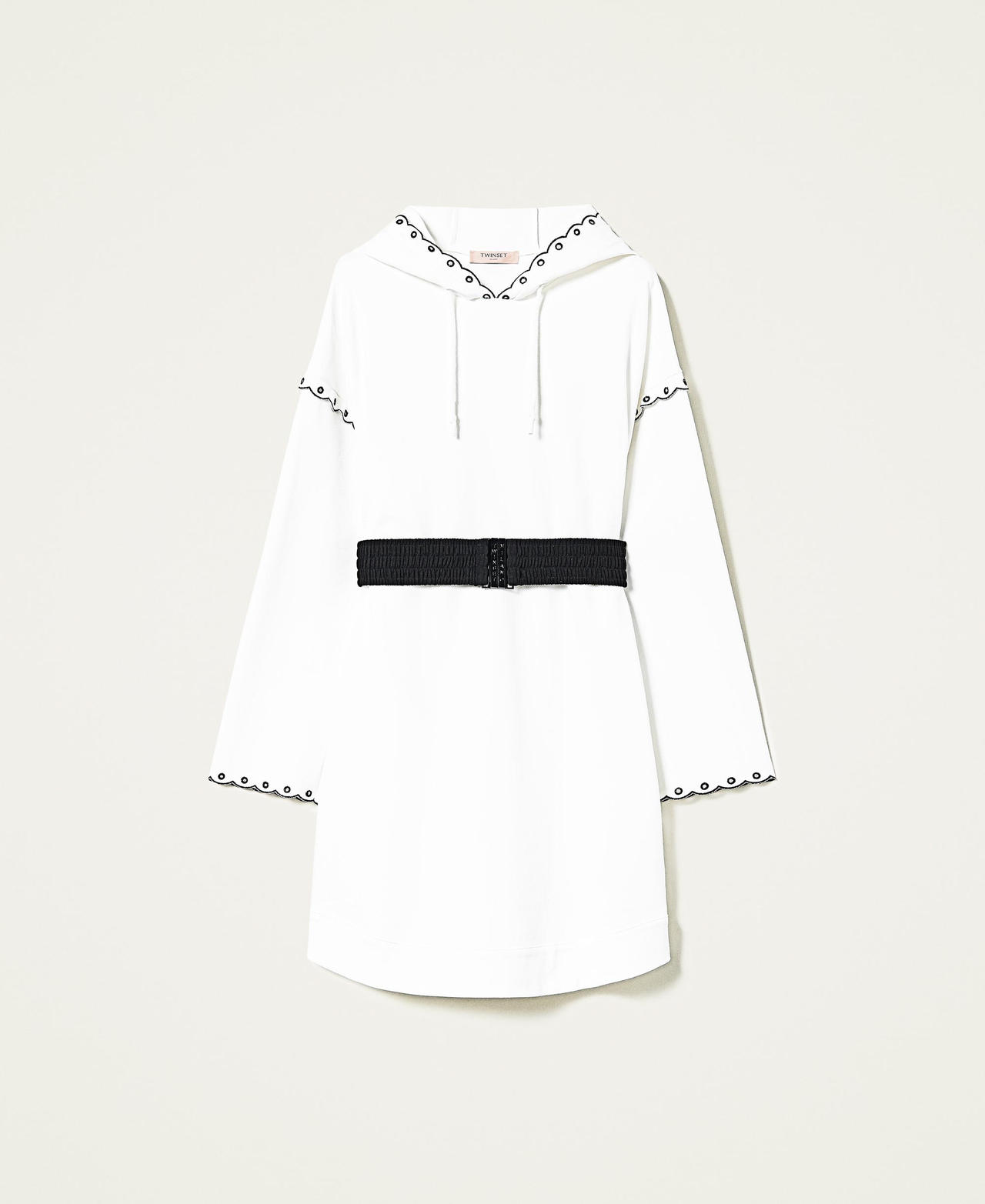 Vestido corto con bordados y festones Bicolor Blanco "Nieve" / Negro Mujer 221TP2260-0S
