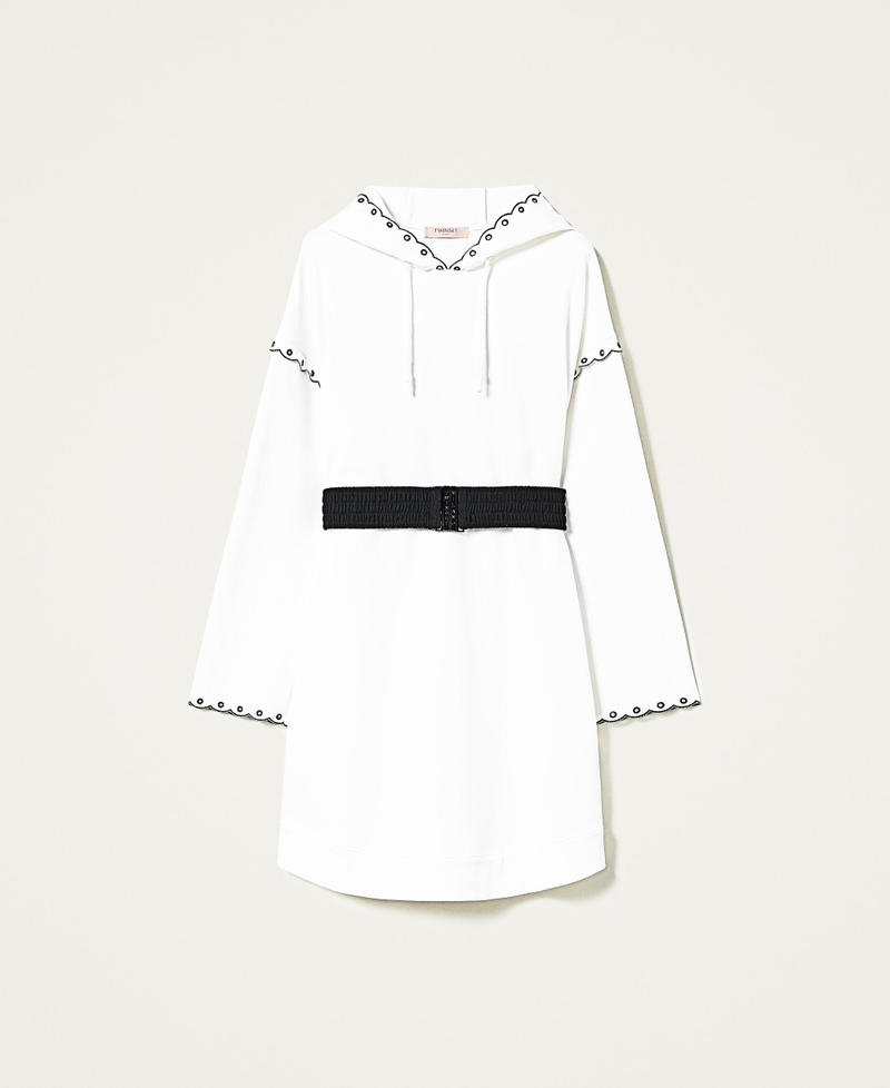 Short scalloped dress with embroideries Bicolour "Snow" White / Black Woman 221TP2260-0S