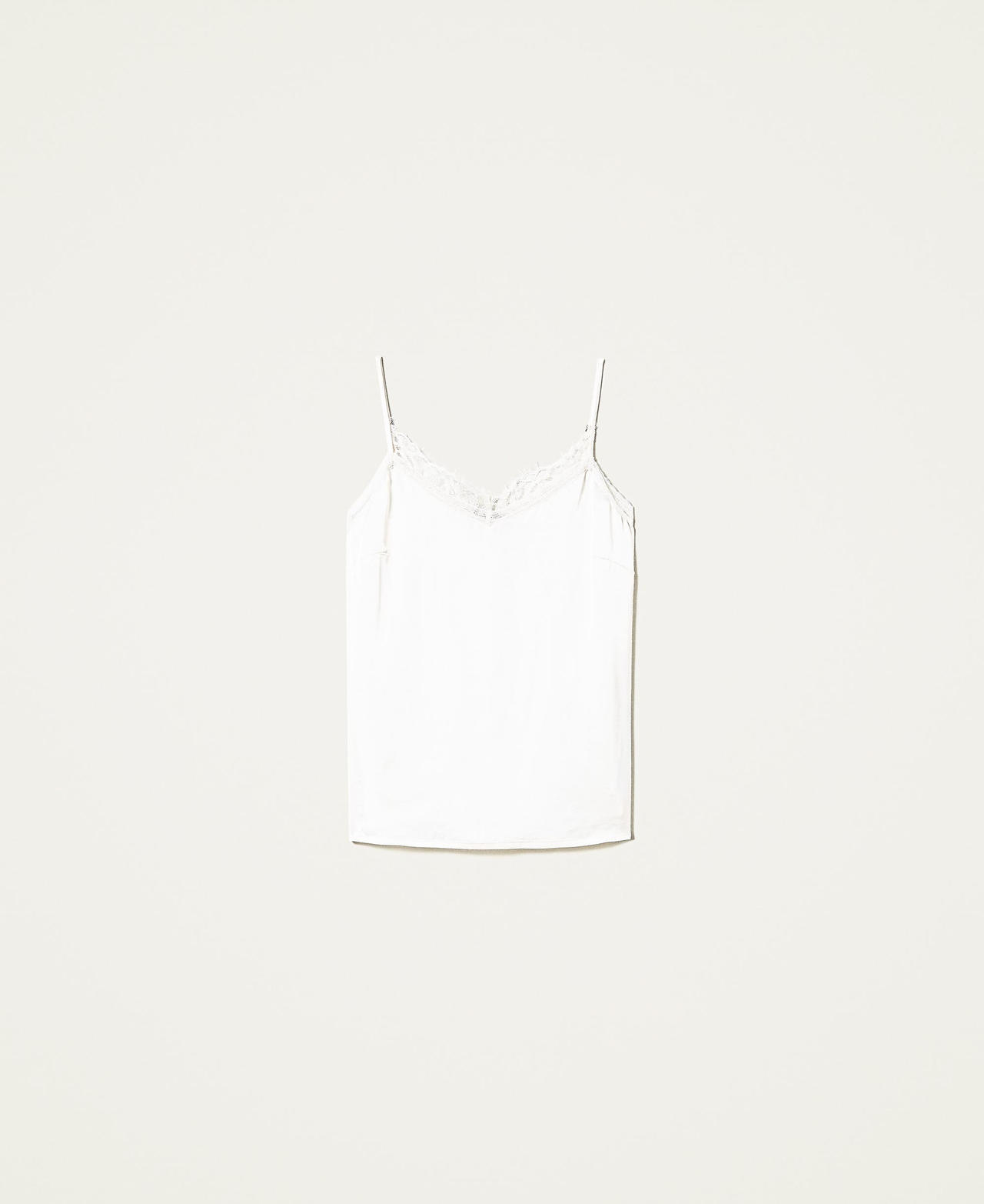 Silk blend satin top with lace