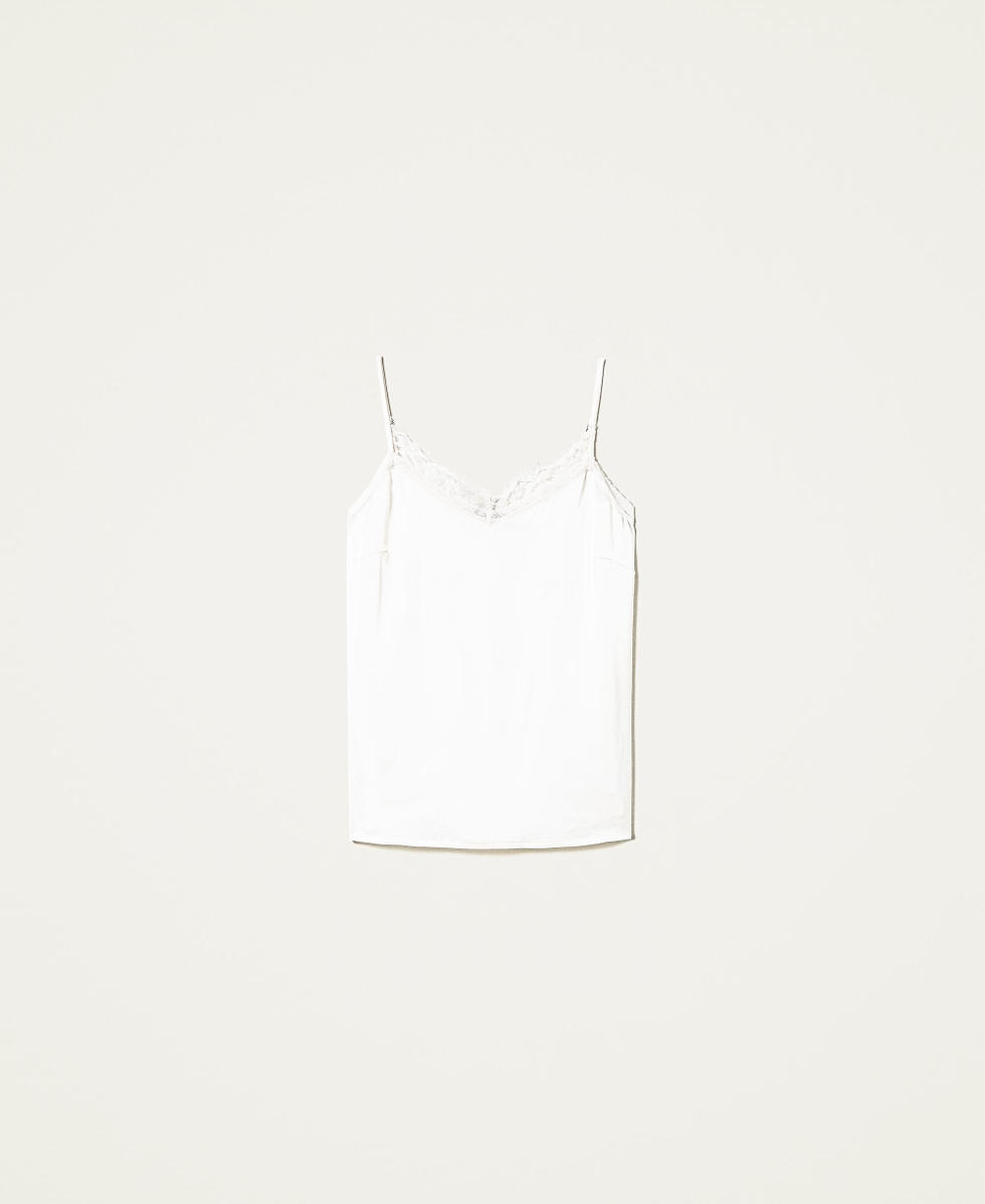 Silk blend satin top with lace