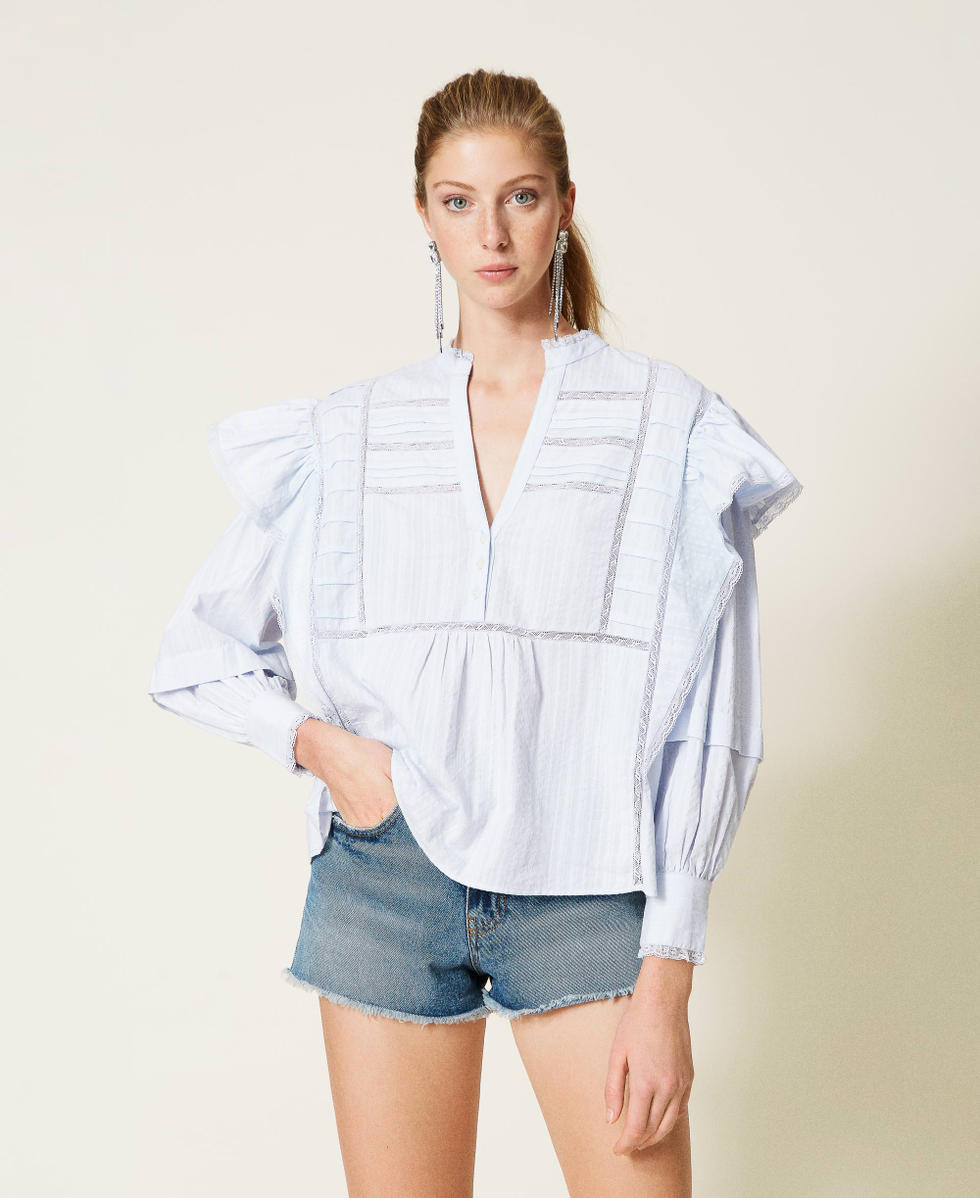 Blouse en mousseline avec dentelle Femme Bleu TWINSET Milano