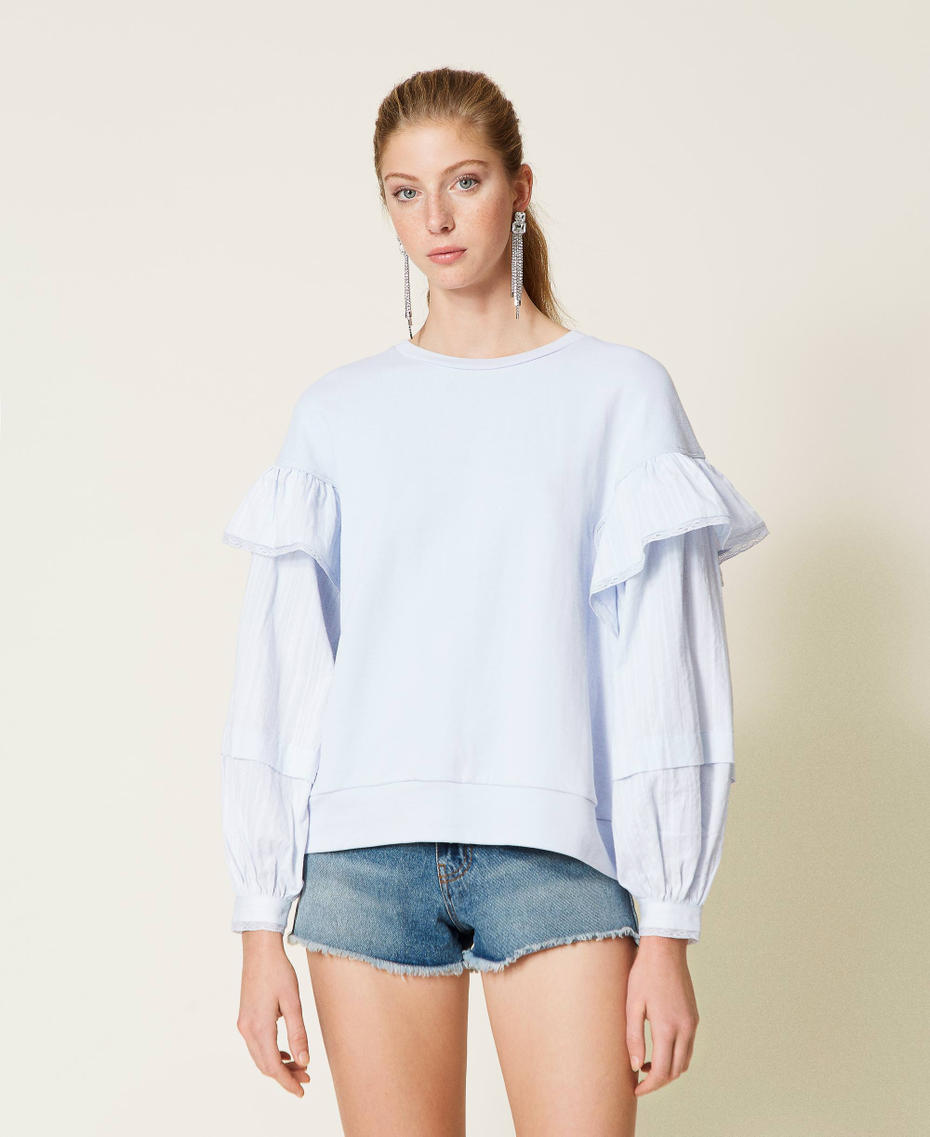 Sweat-shirt avec manches en mousseline Topaze Bleu Femme 221TP2290-01