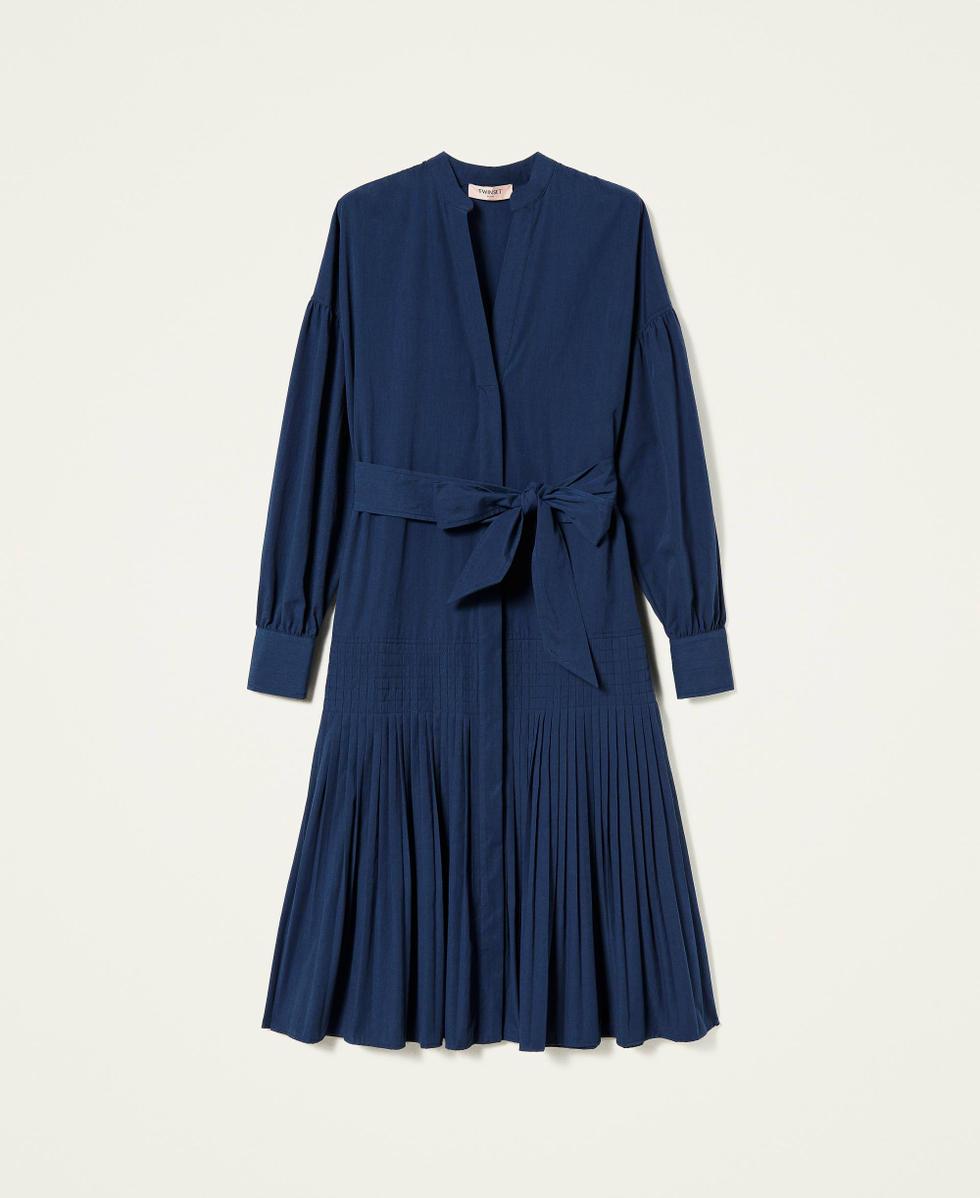 Poplin dress with pleats Woman, Blue | TWINSET Milano