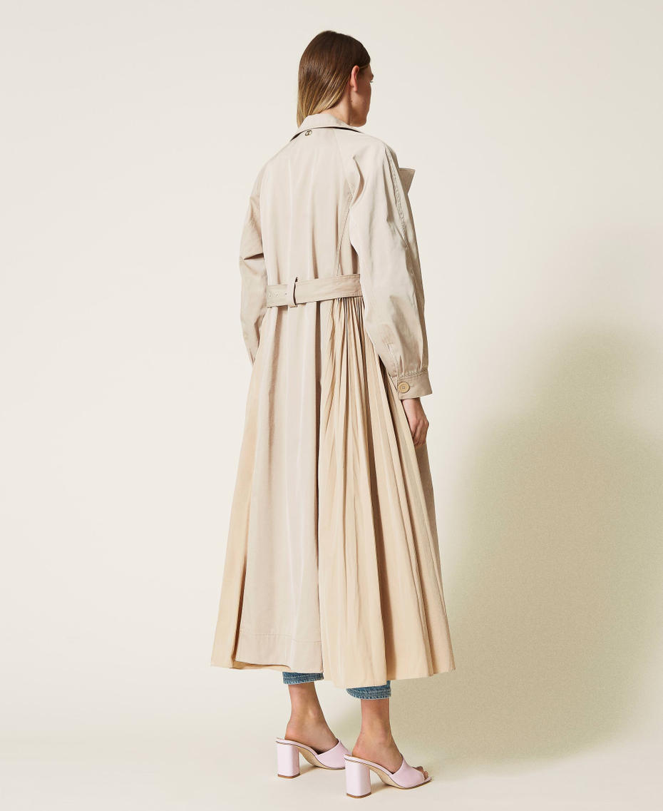 Long trench coat with pleated taffeta inserts “Cuban Sand” Pink Woman 221TP2330-04