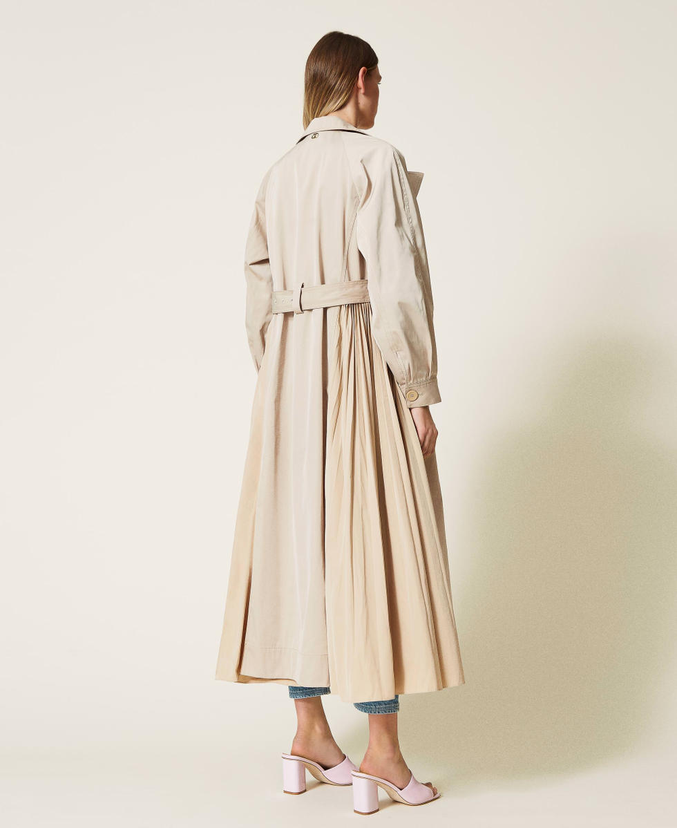 Long trench coat with pleated taffeta inserts Woman Pink
