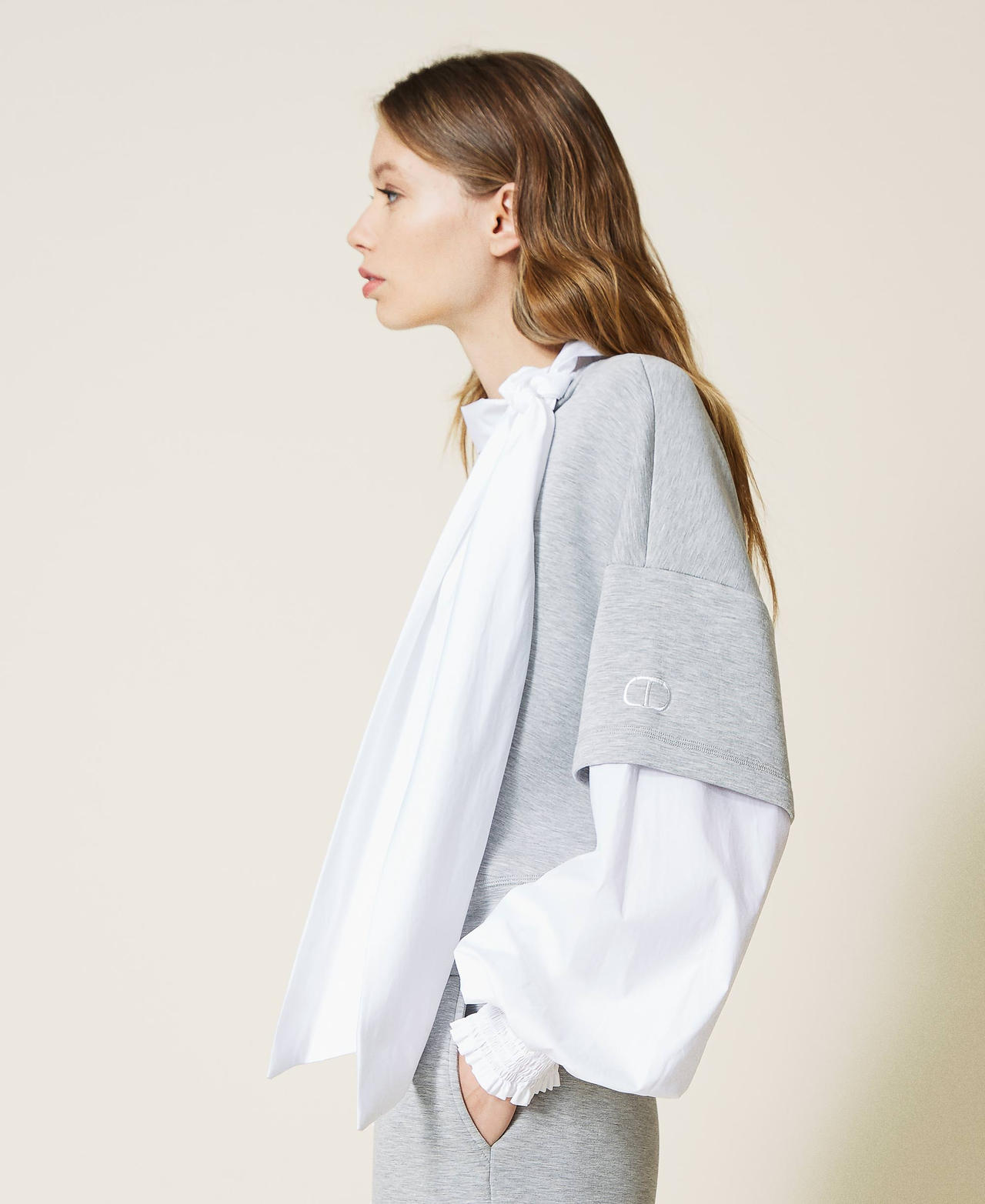Scuba and poplin sweatshirt