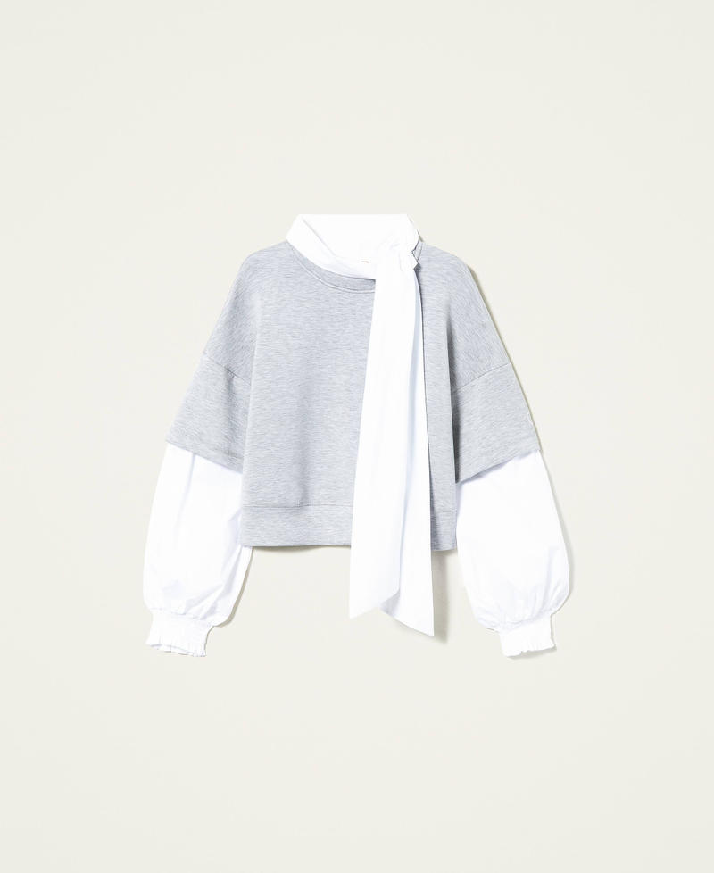 Scuba and poplin sweatshirt Two-tone Medium Grey Marl / “Snow” White Woman 221TP2361-0S