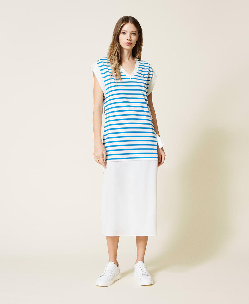 Striped midi dress with inserts "Brilliant Blue" / "Snow” White Stripe Woman 221TP236A-02