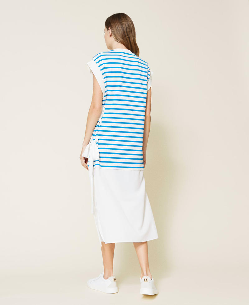 Striped midi dress with inserts "Brilliant Blue" / "Snow” White Stripe Woman 221TP236A-04