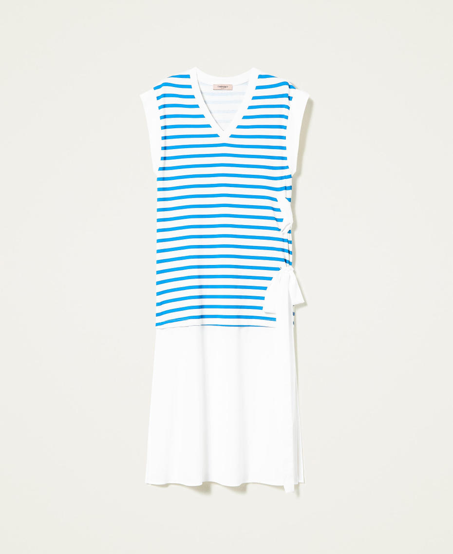 Striped midi dress with inserts "Brilliant Blue" / "Snow” White Stripe Woman 221TP236A-0S