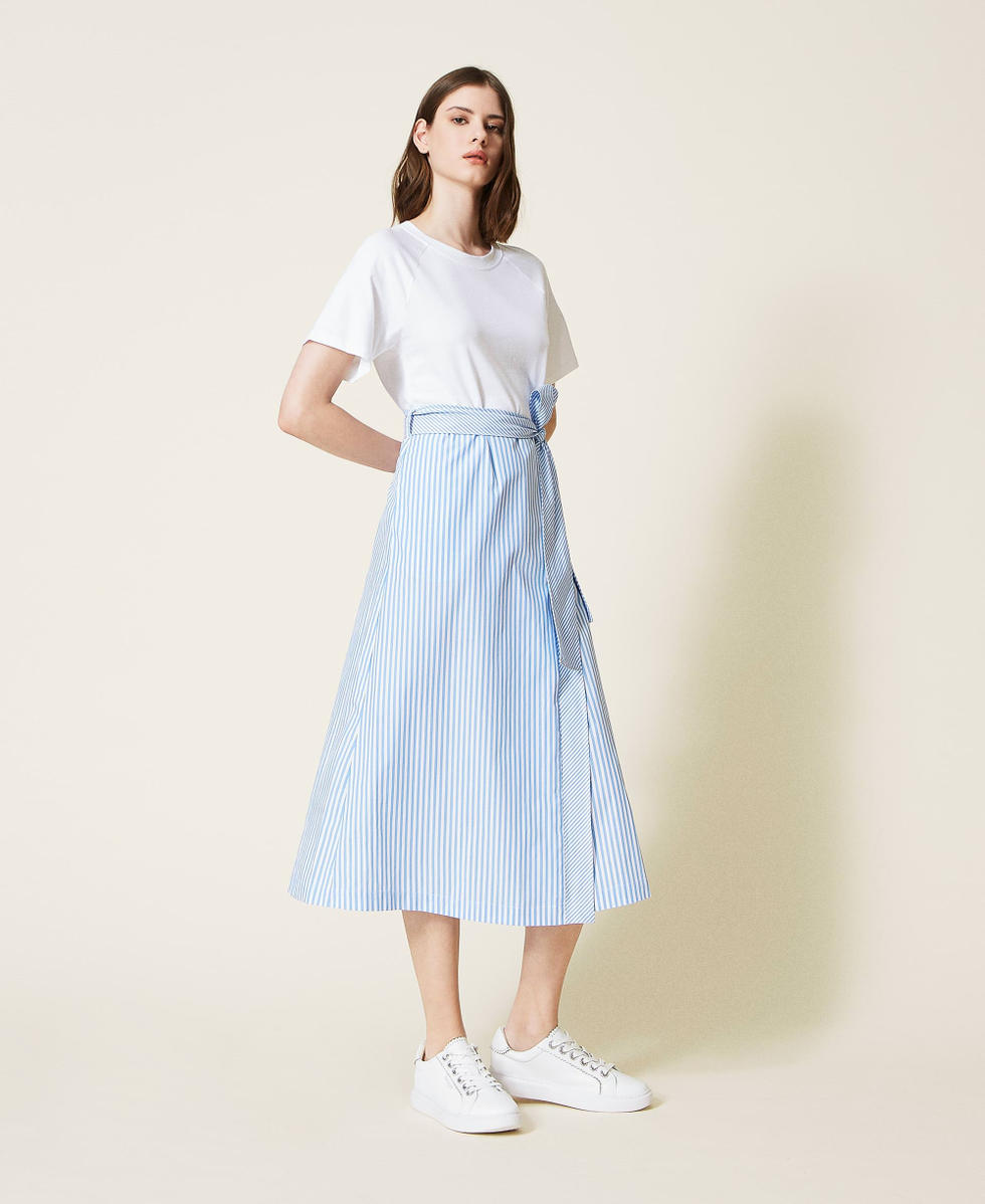 Jersey and poplin midi dress Woman, Light blue | TWINSET Milano