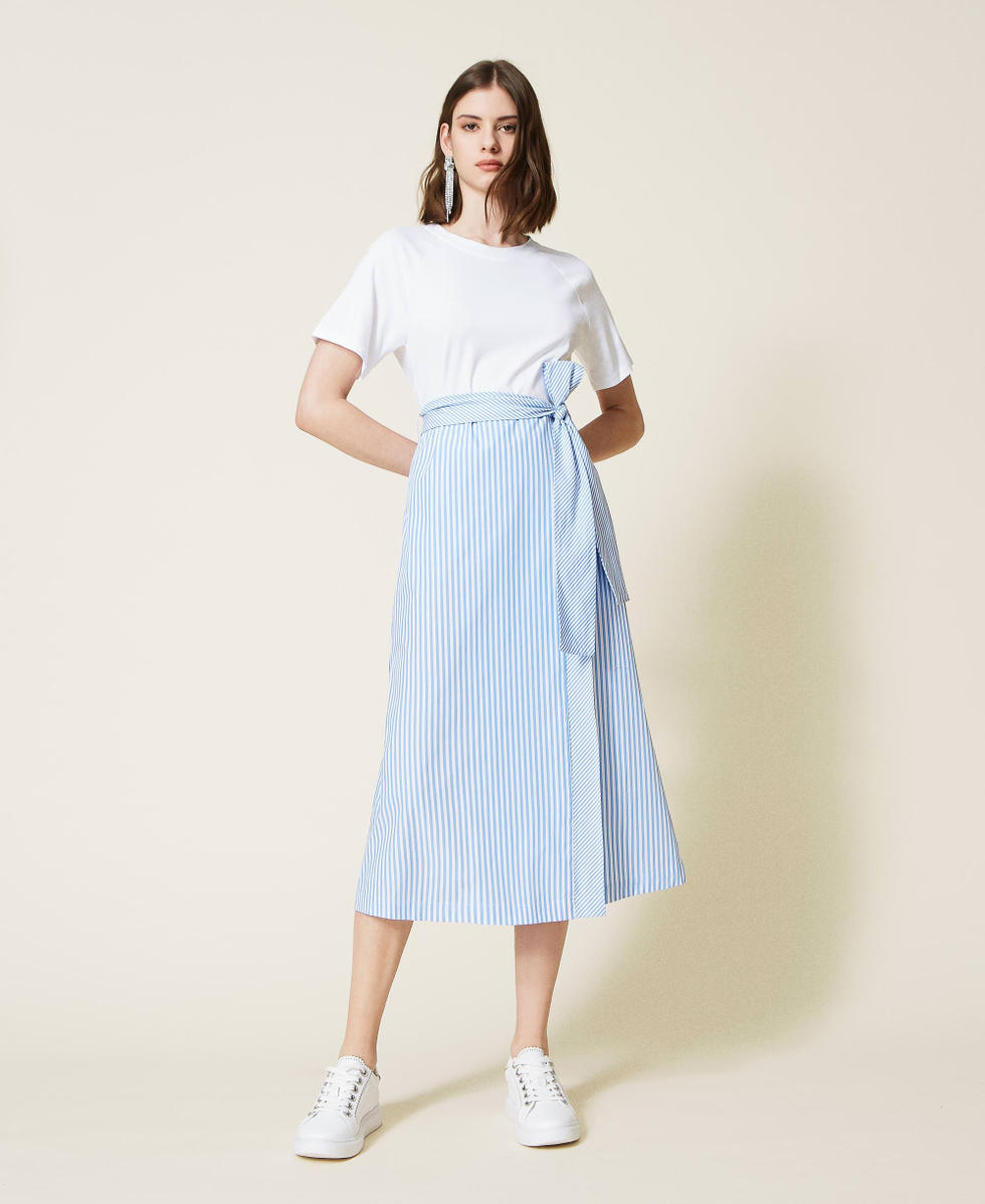 Jersey and poplin midi dress Woman, Light blue | TWINSET Milano