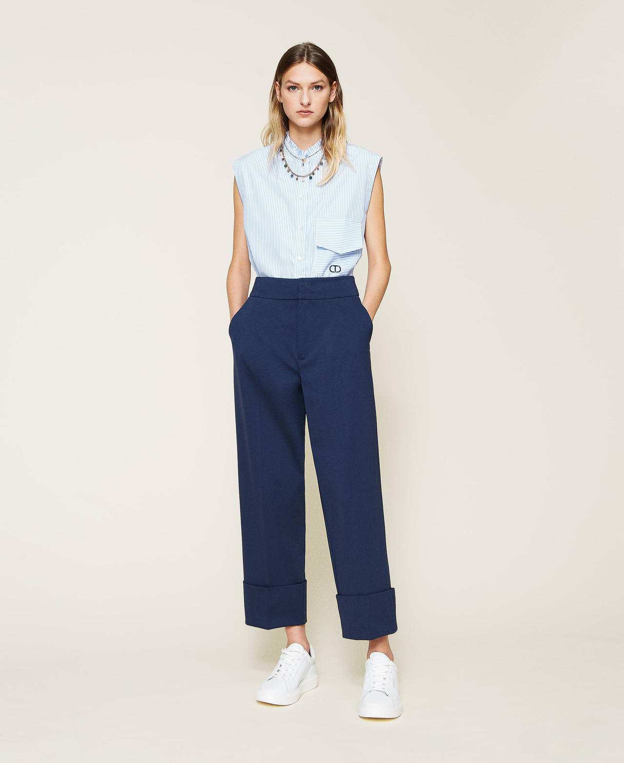 Pantaloni cropped con risvolto Donna Blu TWINSET Milano