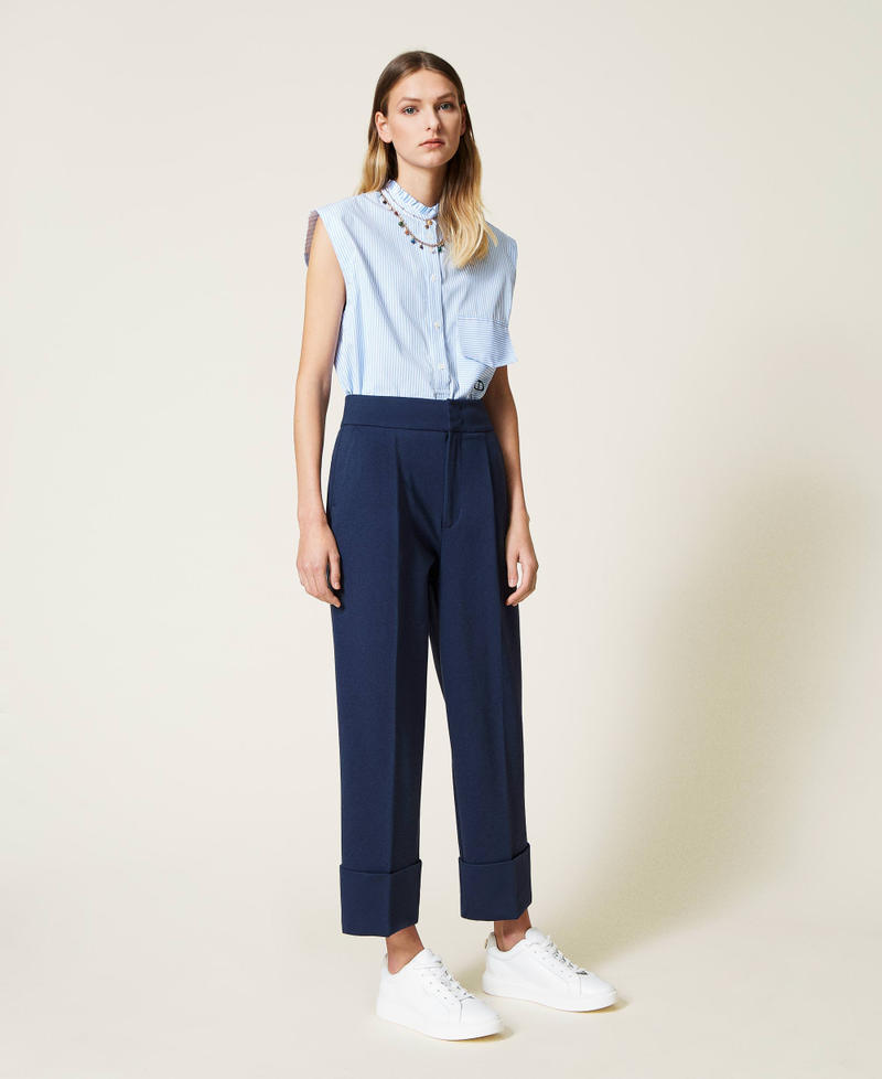 Cropped trousers with fold Indigo Woman 221TP2374-02