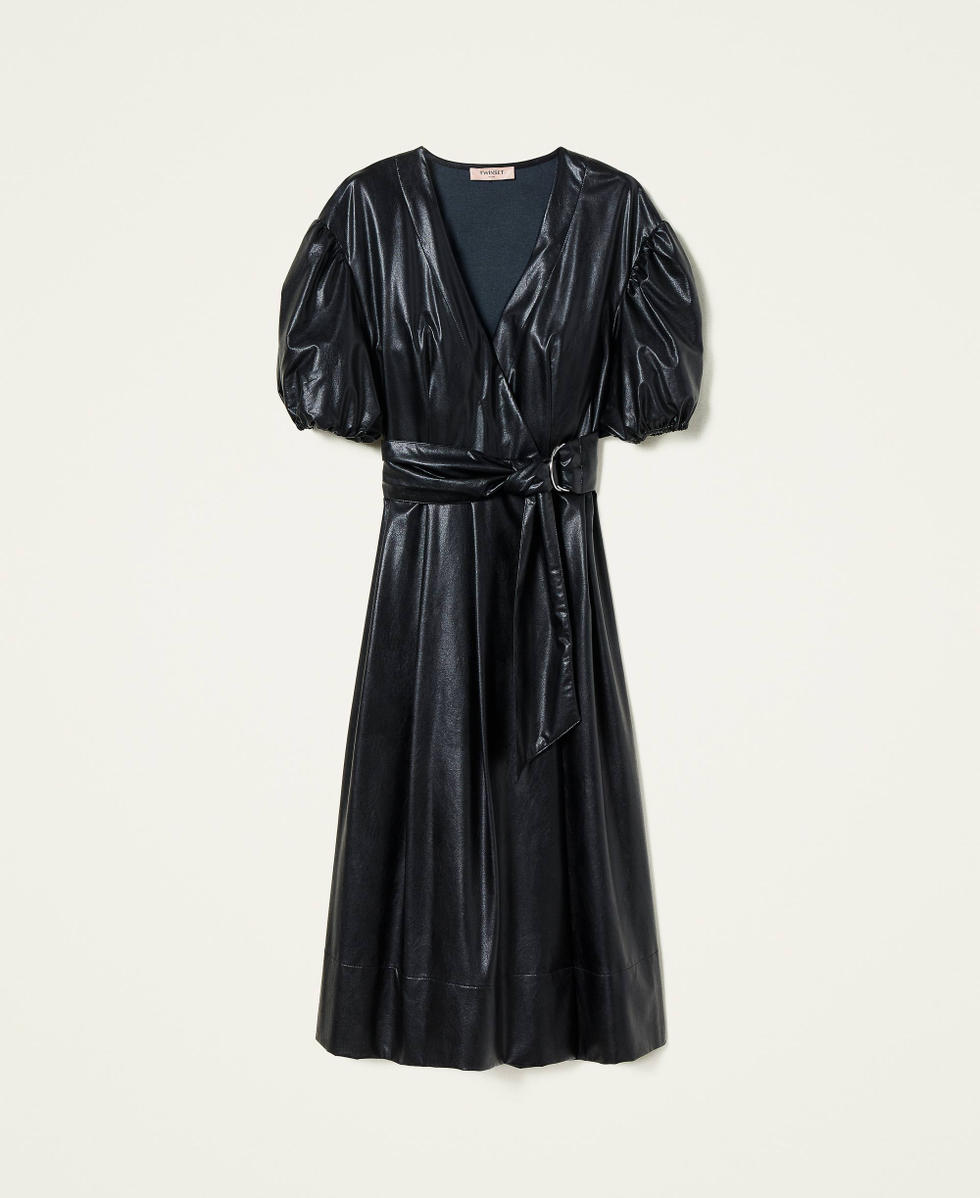 Wrap around dress with belt Woman Black TWINSET Milano