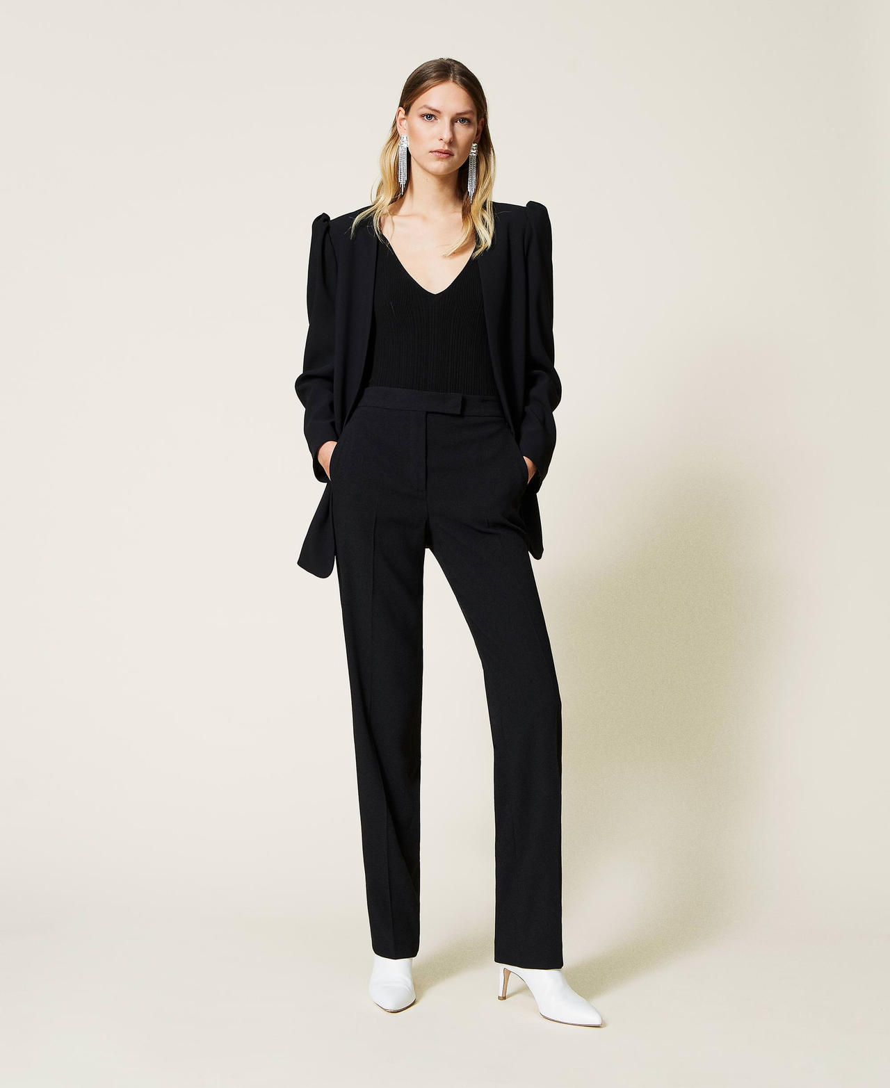 Pantalon taille haute tailleur femme clearance