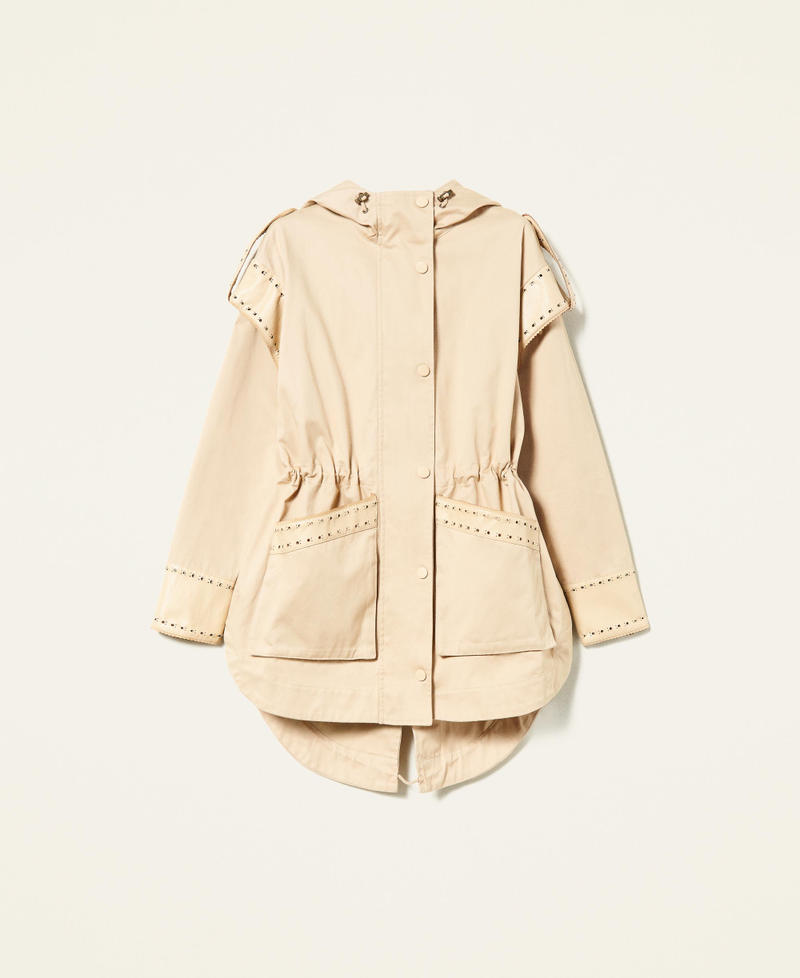 Parka coat with openwork embroidery