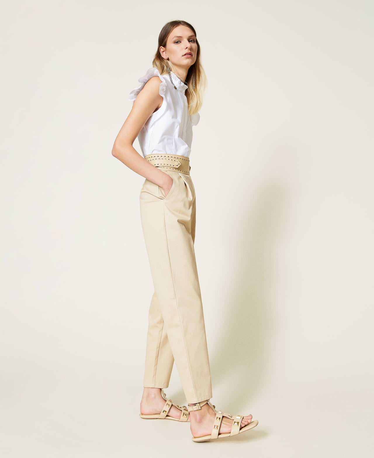 Trousers with openwork embroidery “Cuban Sand” Pink Woman 221TP2413-02