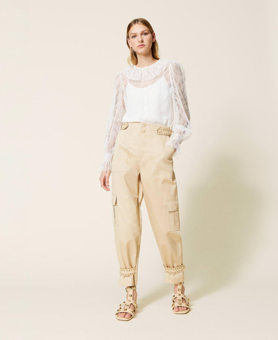 Cargo trousers with openwork embroidery