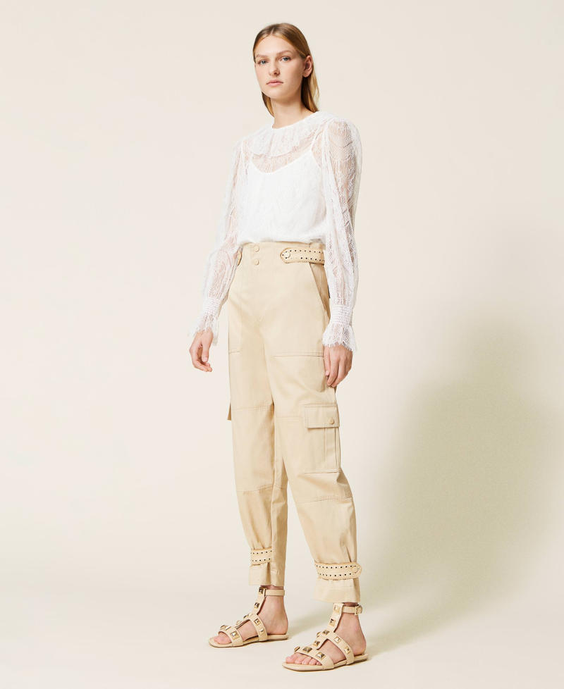 Cargo trousers with openwork embroidery