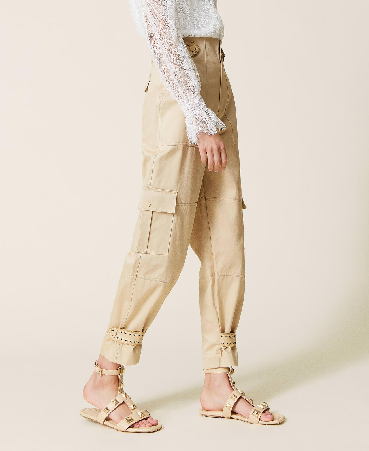 Cargo trousers with openwork embroidery