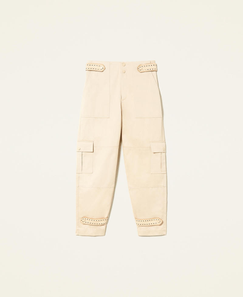 Pantalon cargo avec broderies ajourées Rose « Cuban Sand » Femme 221TP2414-0S