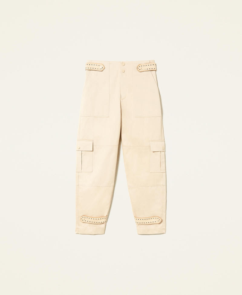 Cargo trousers with openwork embroidery