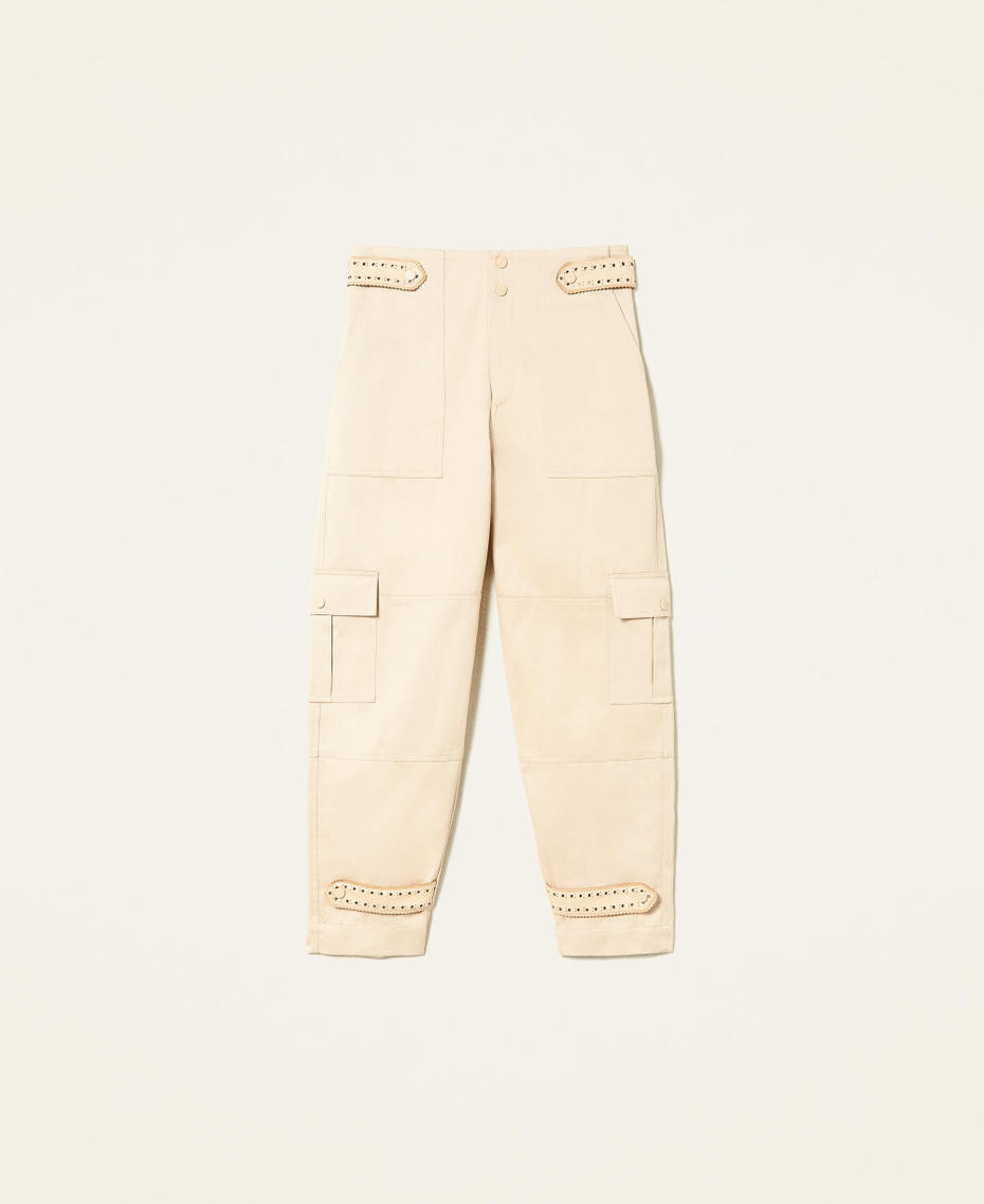 Cargo trousers with openwork embroidery