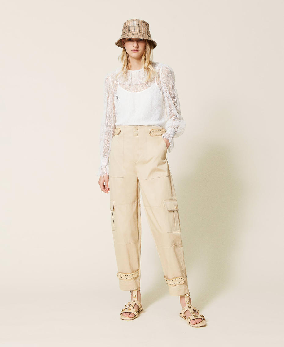 Cargo trousers with openwork embroidery “Cuban Sand” Pink Woman 221TP2414-0T