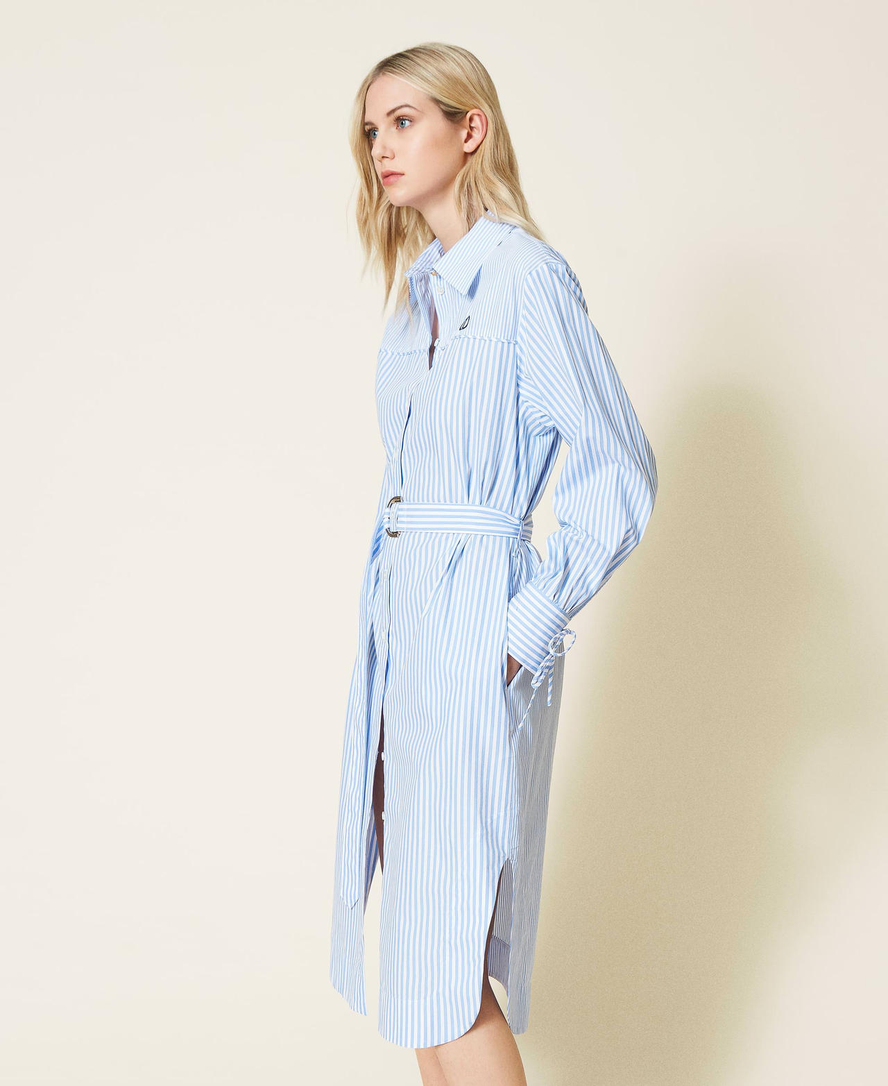 Striped poplin shirt dress Woman, Light blue TWINSET Milano