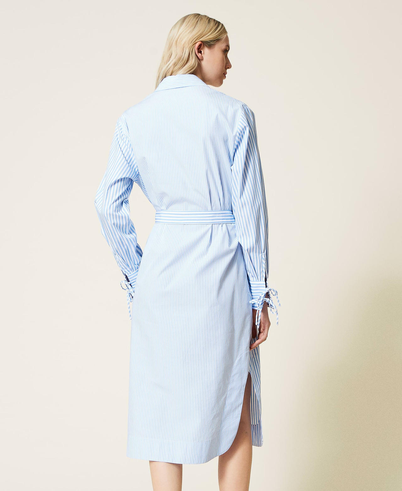Striped poplin shirt dress Woman, Light blue TWINSET Milano
