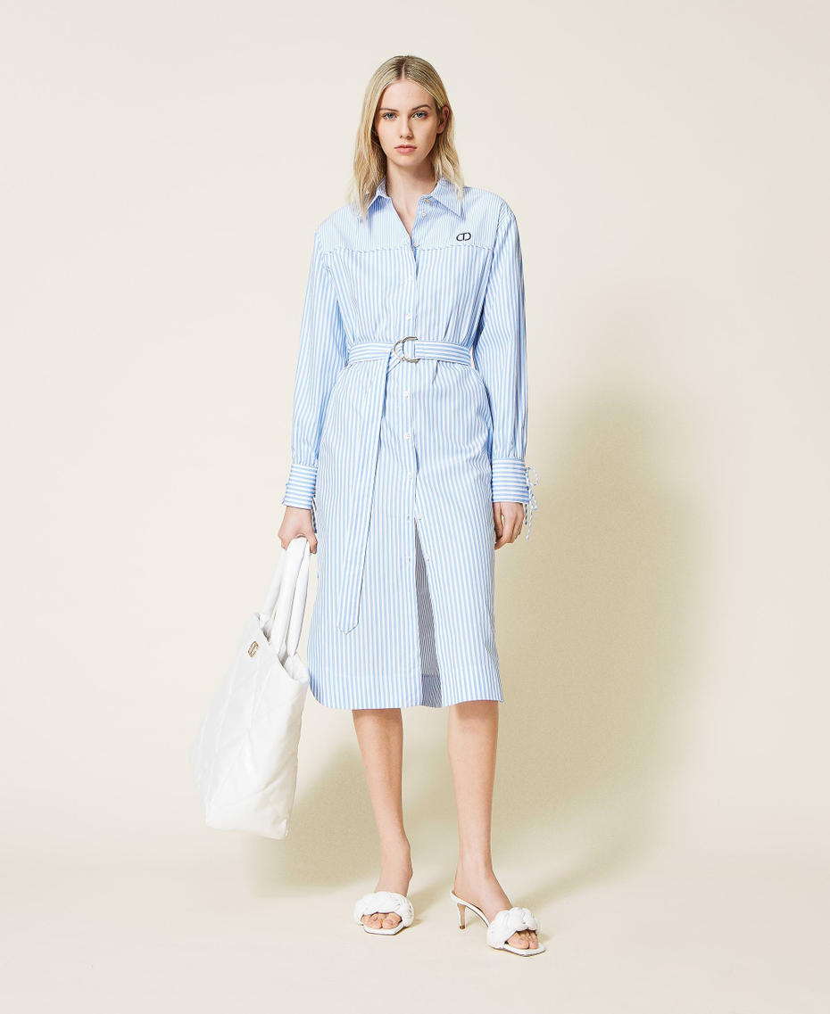 Striped poplin shirt dress Woman, Light blue TWINSET Milano