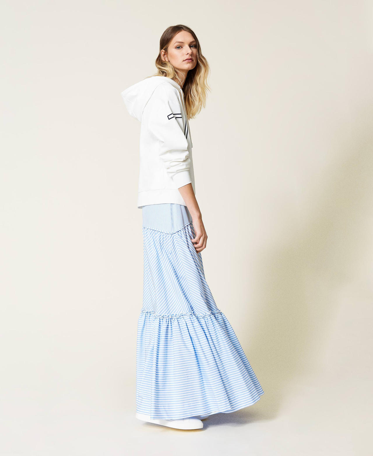 Gonna lunga in popeline a righe Stampa "Stripes Mix" Donna 221TP2454_06998_03