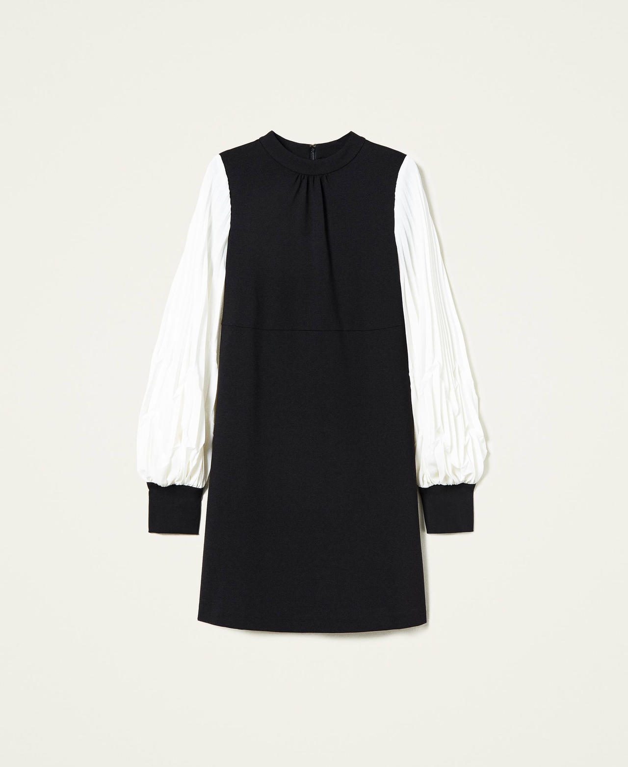 Dress with pleated sleeves Bicolour Black / "Snow" White Woman 221TP2510-0S
