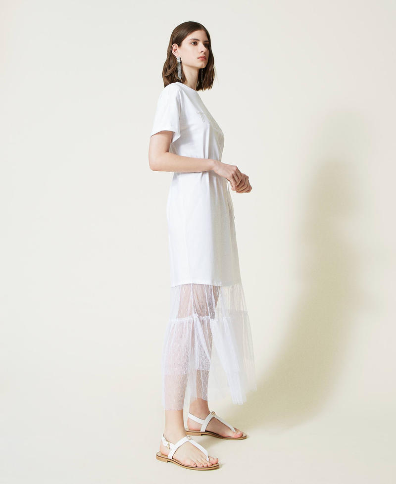Long dress with logo and plumetis tulle White Woman 221TP2541-02