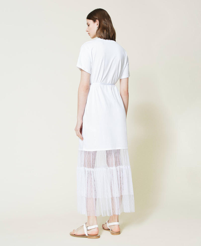 Long dress with logo and plumetis tulle White Woman 221TP2541-03