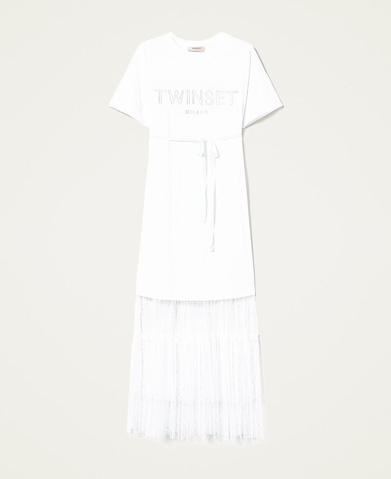 Long dress with logo and plumetis tulle White Woman 221TP2541-0S