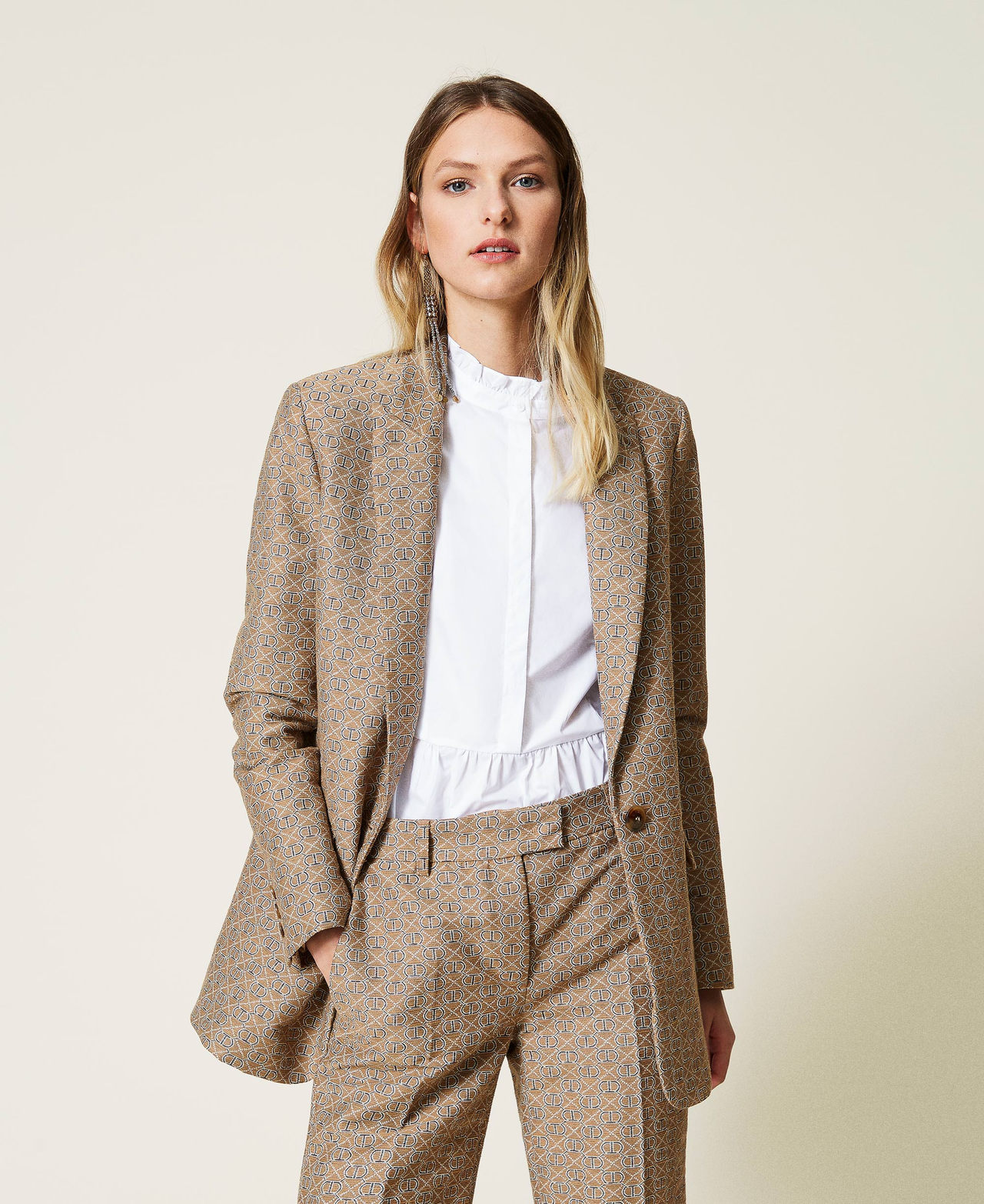 Jackets blazer with all over logo Woman, Brown | TWINSET Milano