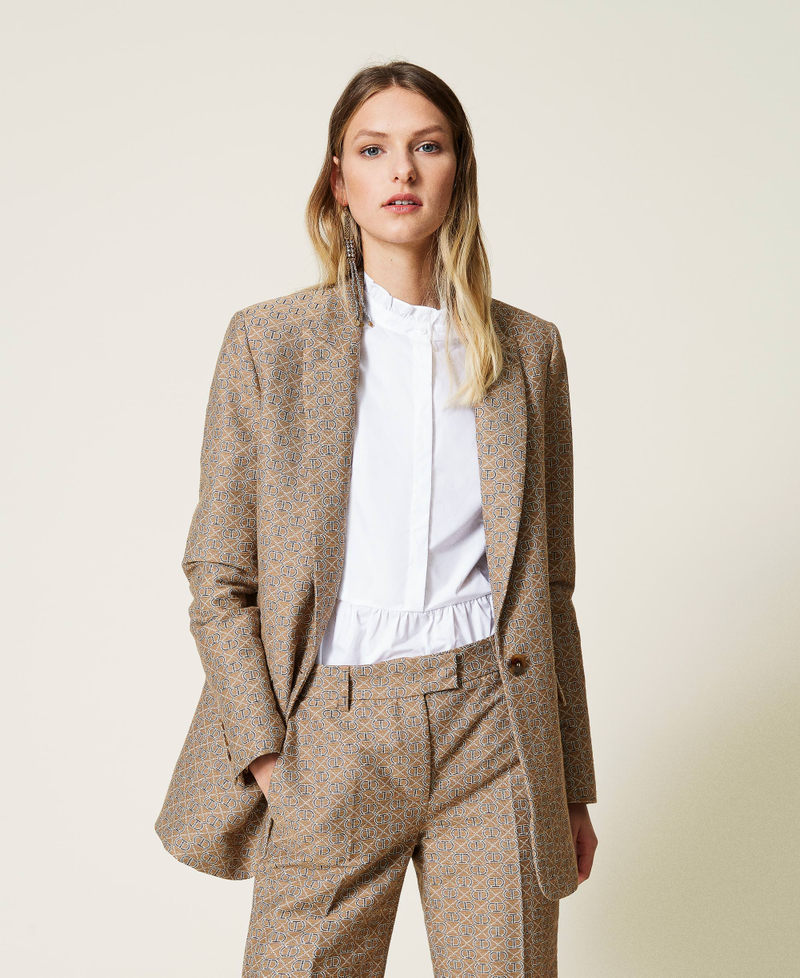 Giacca blazer jacquard con logo all over
