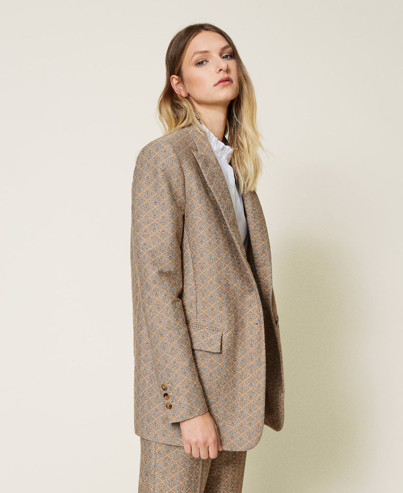 Giacca blazer jacquard con logo all over