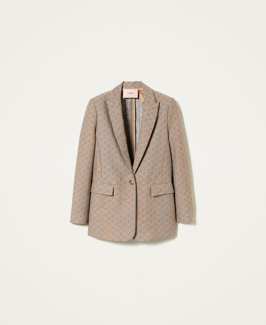 Giacca blazer jacquard con logo all over