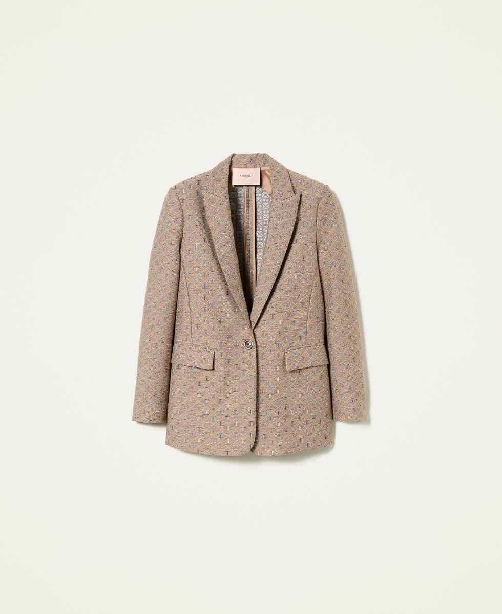 Giacca blazer jacquard con logo all over