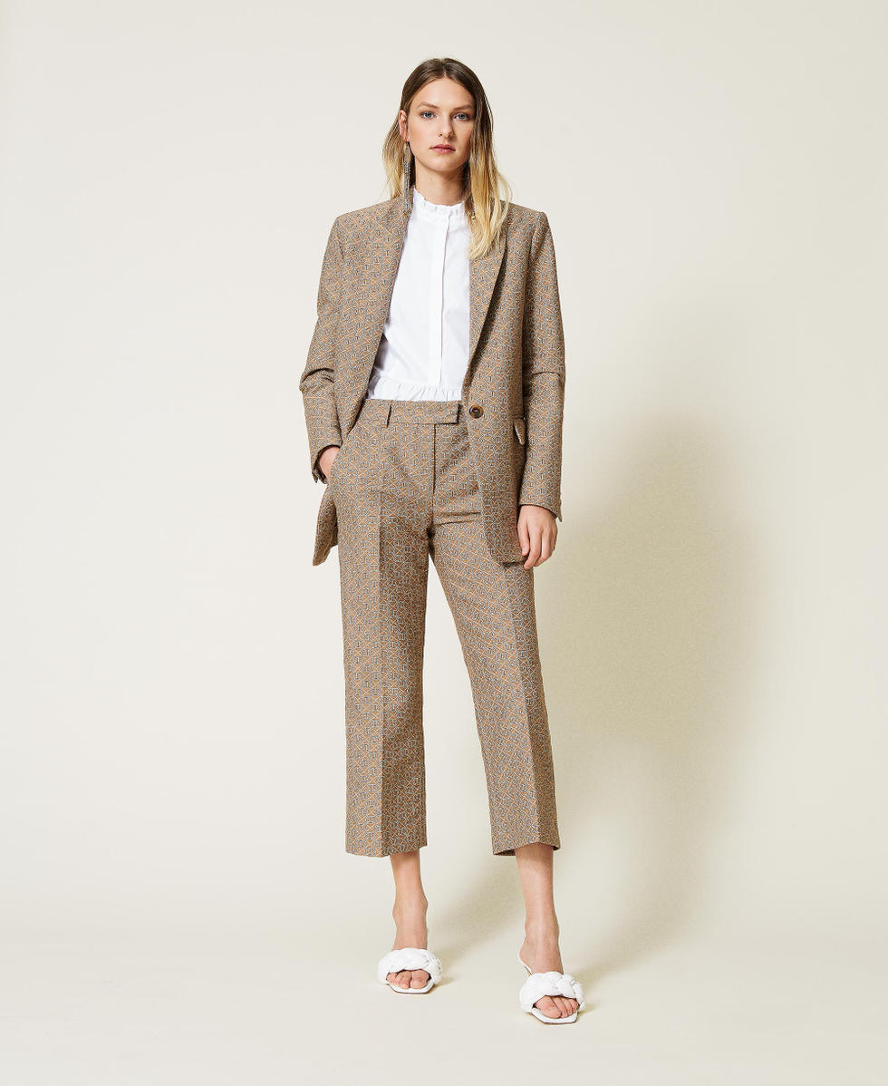 Giacca blazer jacquard con logo all over