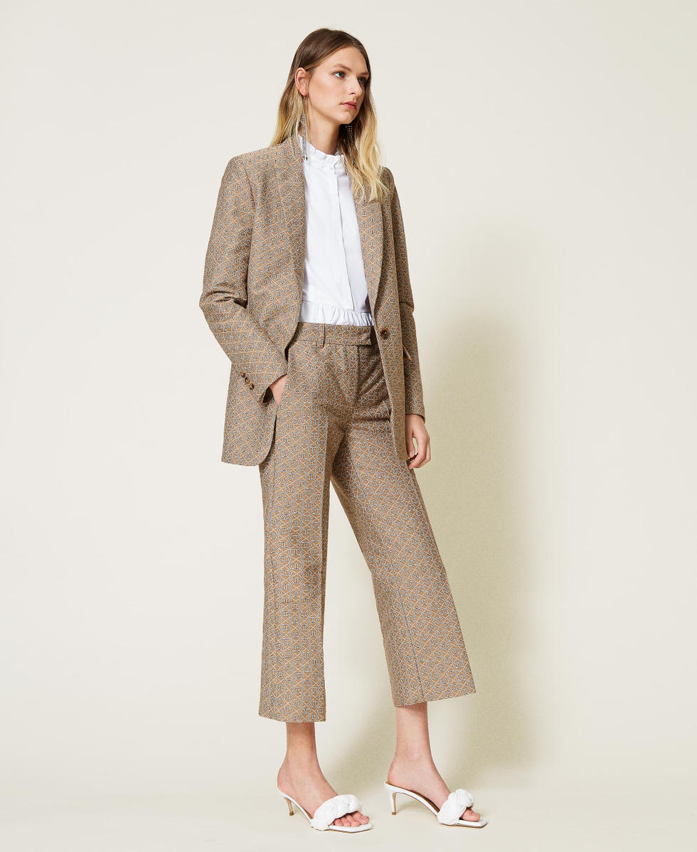 Jacquard trousers with all over logo Woman, Brown | TWINSET