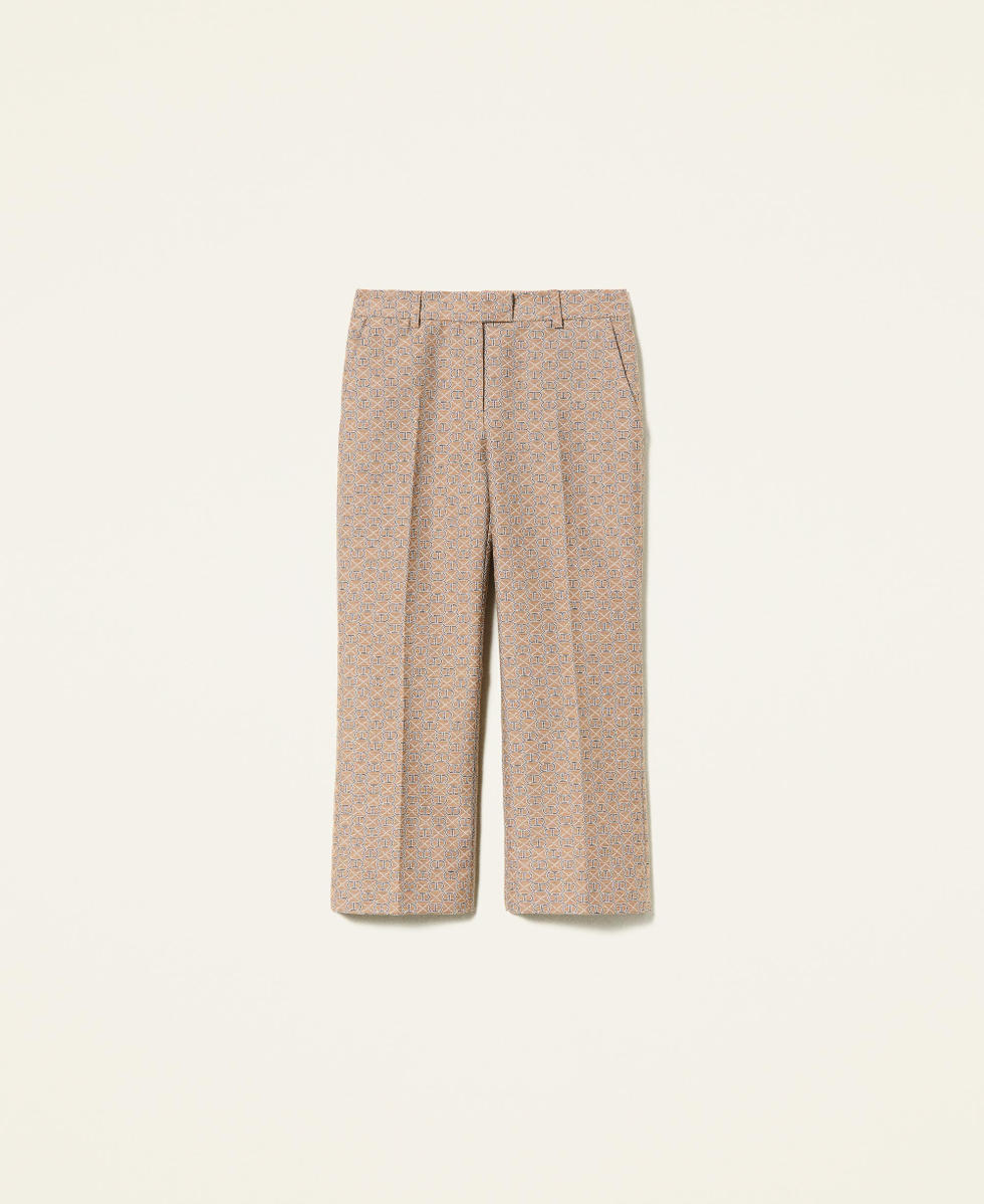 Jacquard trousers with all over logo Woman, Brown | TWINSET