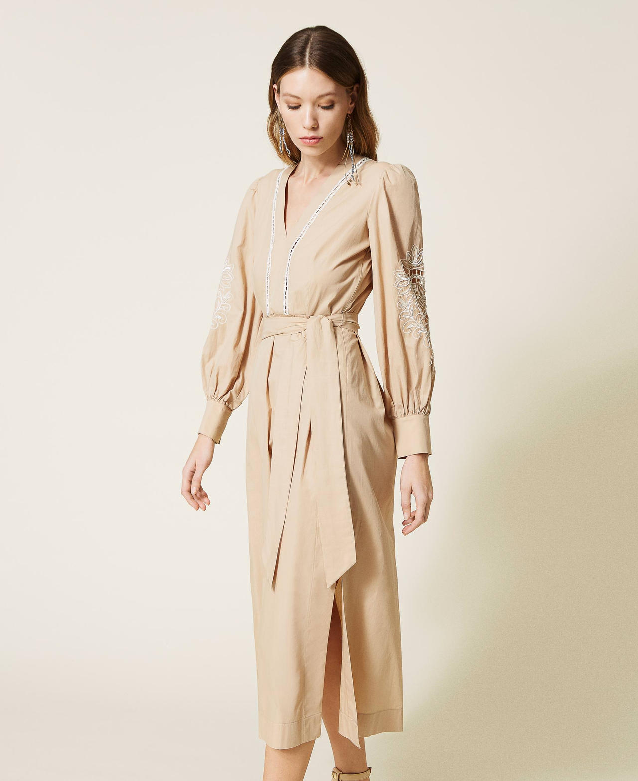 Длинное платье из муслина с ручной вышивкой Розовый "Кубинский песок" женщина 221TP2600-02